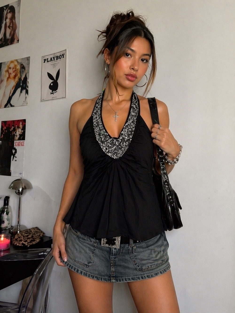 Vintage Y2K Black Halter Top - BCX - Small